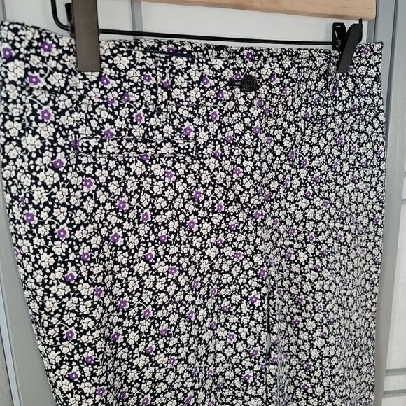 Brooks Brothers Pant Natalie Fit Pants Black with White w Purple Flowers Size 2 - Picture 2 of 6